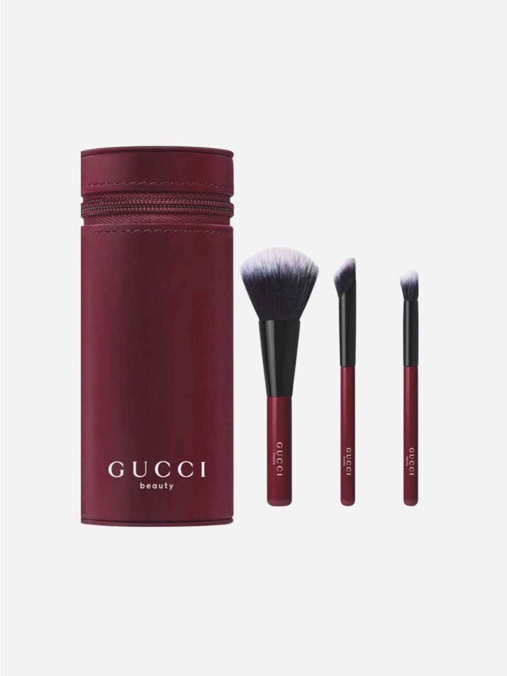 Gucci Burgundy and Black 3-Piece Brush Set with Travel Case